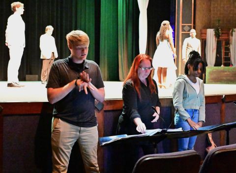 ASL interpreters practice at a theatre rehearsal at USC Upstate