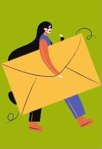 person carrying an outsized envelope